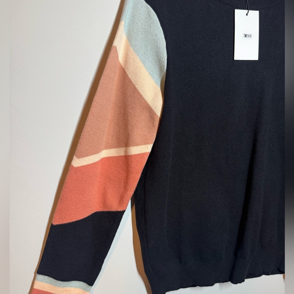 THML Color Block Sleeve Sweater Black Multi Size … - image 3